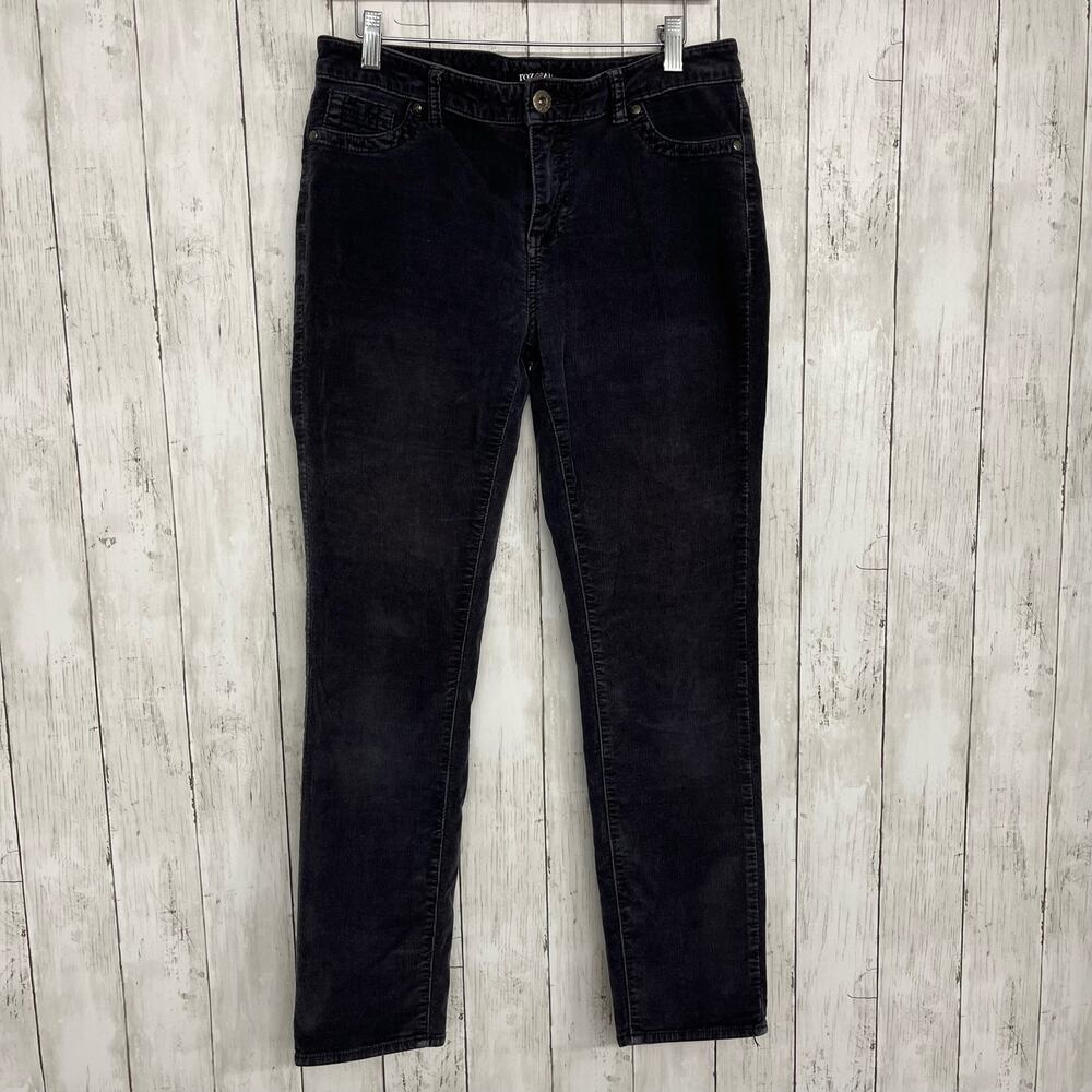 Roz & Ali Black Straight Skinny Mid Rise Corduroy Jeans Pants 10